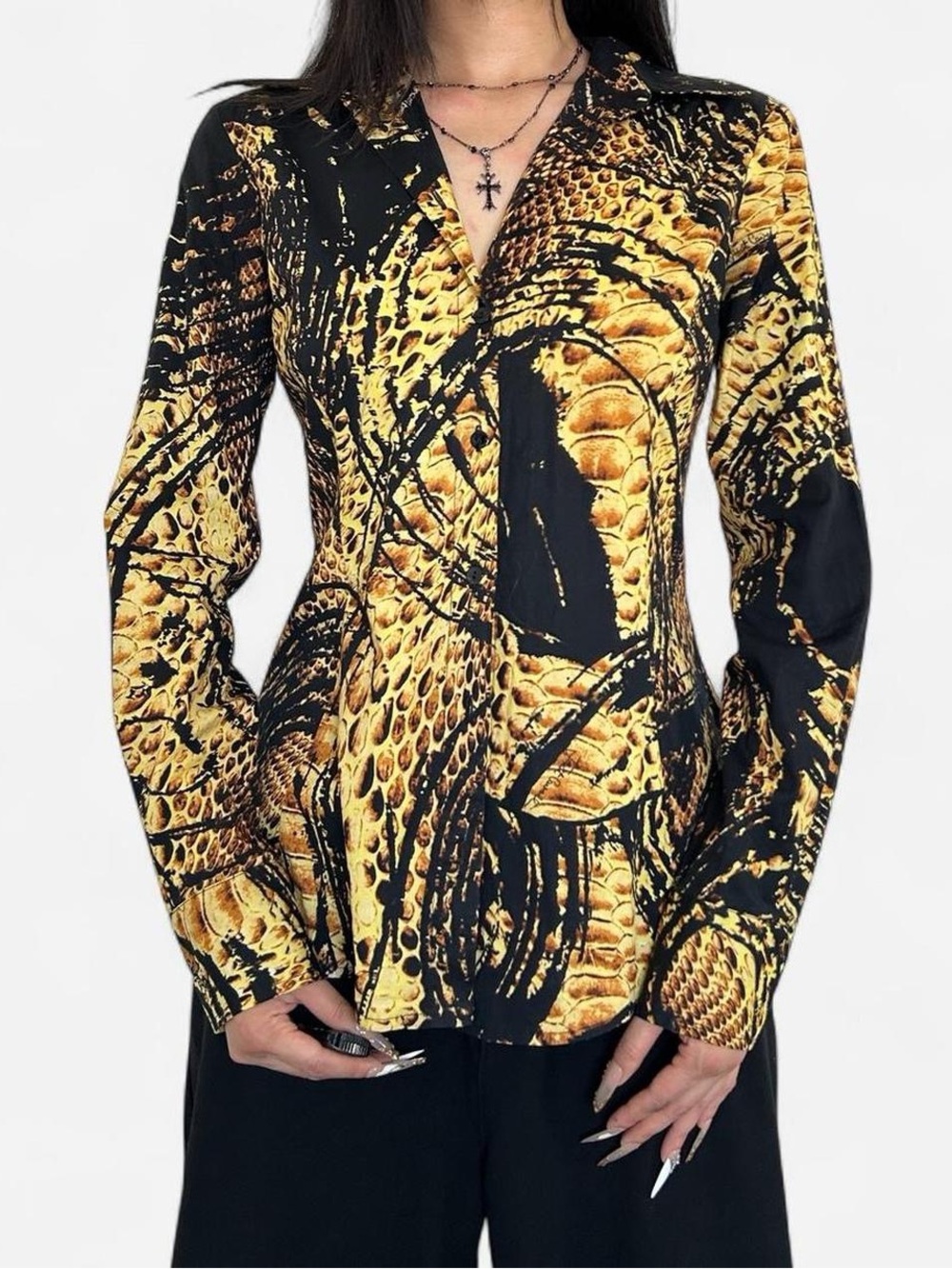 Just Cavalli Vintage 2009 Snake Print Button-Up Top